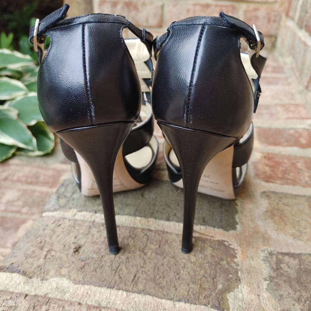 JIMMY CHOO BLACK LEATHER STUDDED FRINGE PLATFORM SANDALS, 39 - Picture 9 of 16